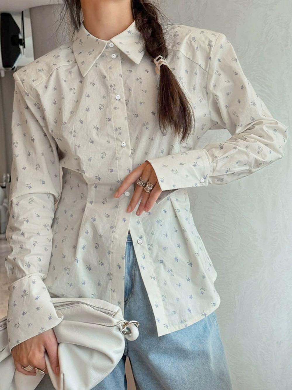 Forever 21 Autumn Print Blouse Tie Waist Office Long Sleeve